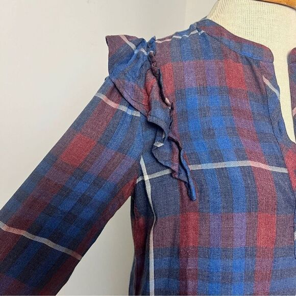 Anthropologie Cloth & Stone Long Sleeve Plaid Shirt Side Ruffle Dress Sz XS (554 - Picture 5 of 10